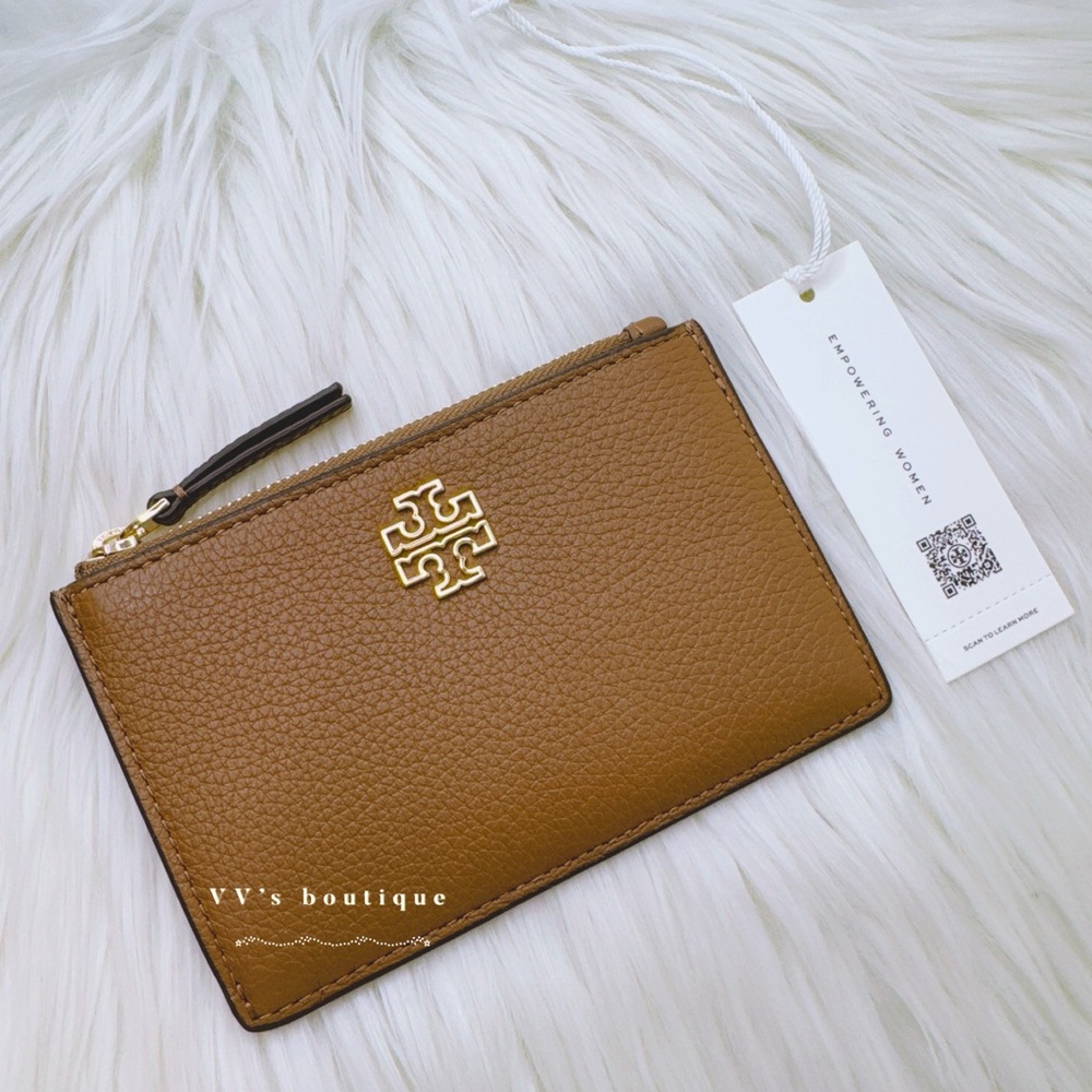 NWT Tory Burch Britten Zip Card Case Pebble Leathe Slim Moose Gold 141006 RARE